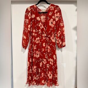 Indigo Rose Wrap V Neck Pleated Red Floral Dress Size Petite Medium